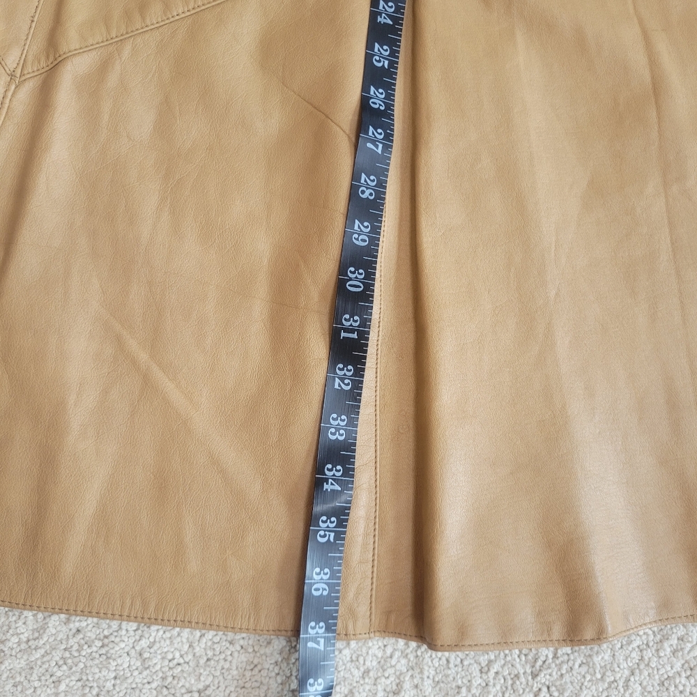 Vintage Women’s Tan Genuine Leather A-Line Skirt With Side Pockets M/L - Picture 4 of 8